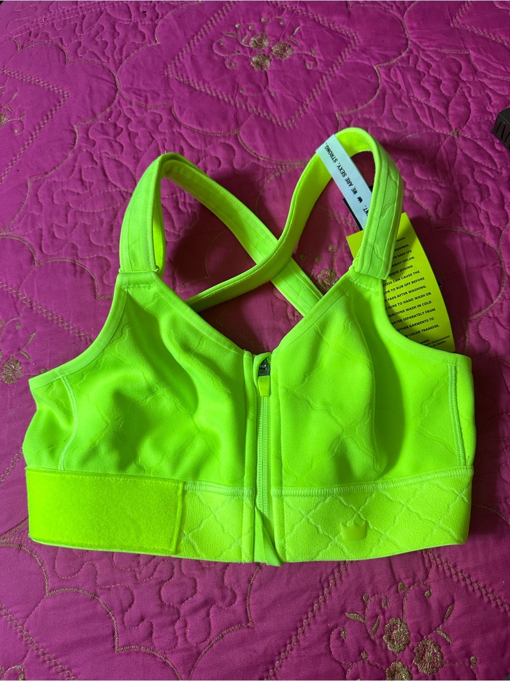 SHEFIT Neon Lime Front-Zip Sports Bra